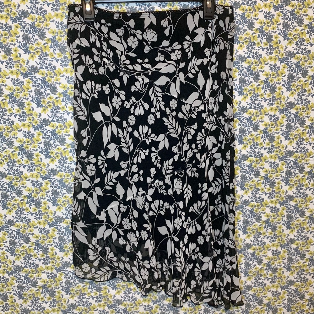 Vintage 90s/Y2K Asymmetrical Floral Black And White My Michelle Skirt